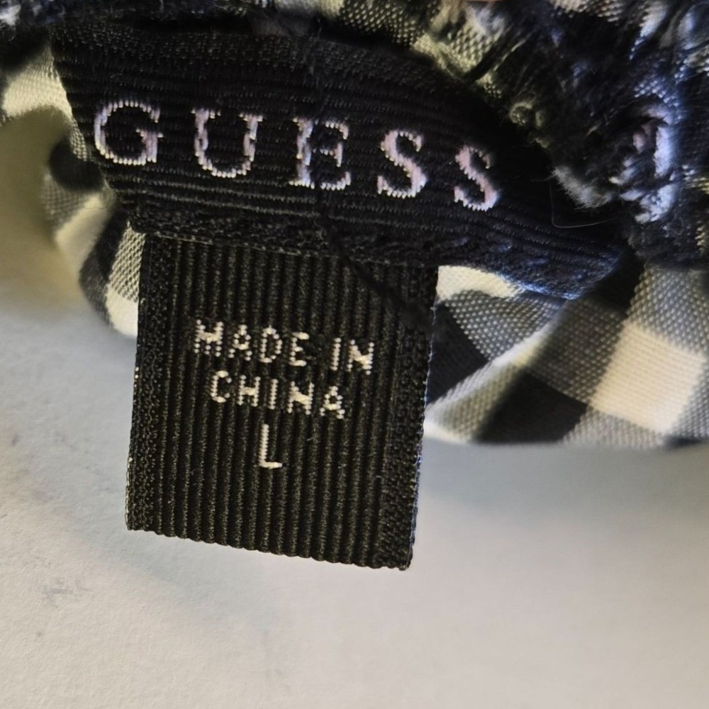 Guess Gingham Off-Shoulder Blouse Black & White Plaid Top Cottage Peasant Prairi - Picture 6 of 10